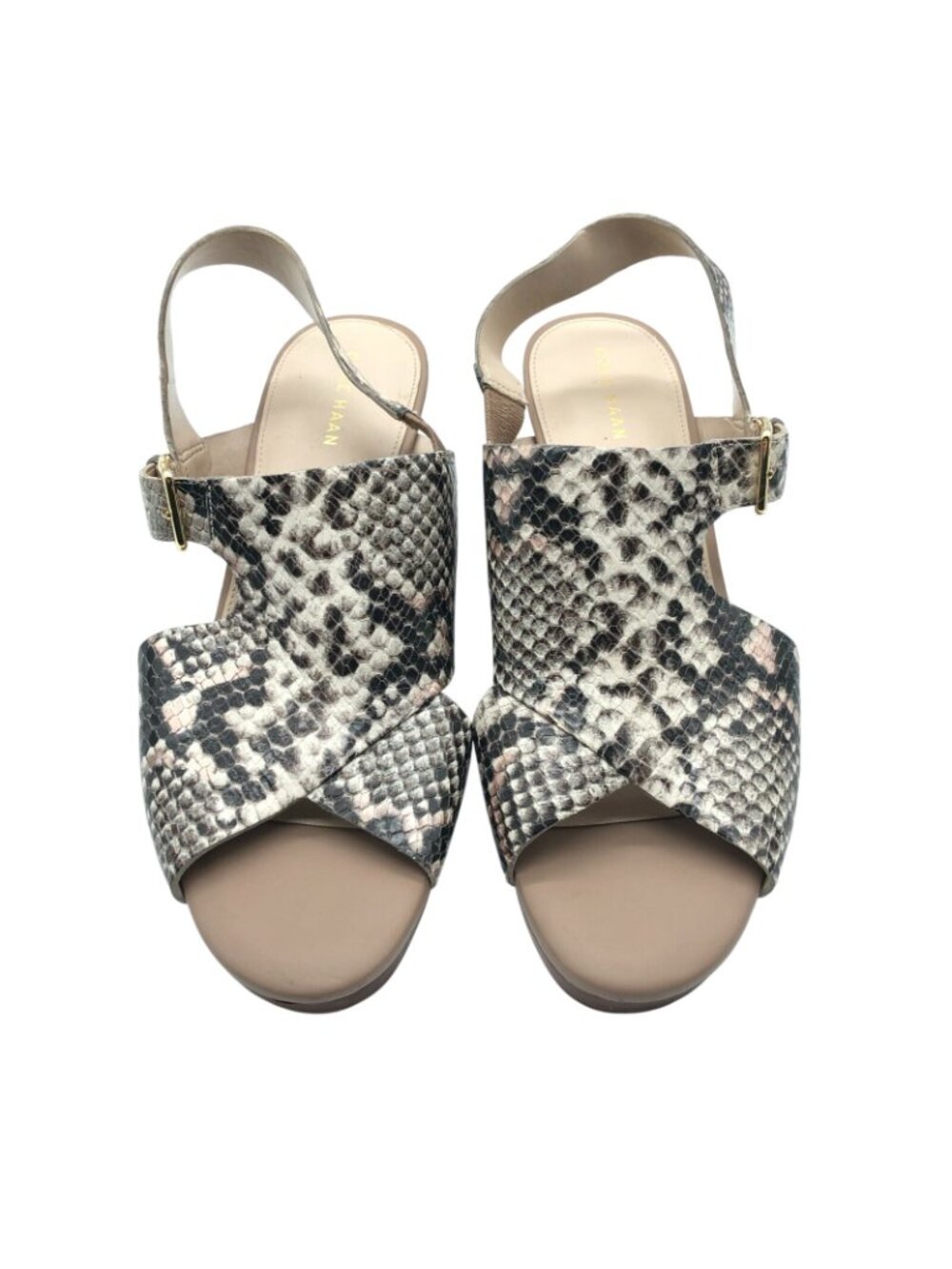 Cole Haan Womens Wedge Sandals Slingback Snake Print Leather Open Toe Beige 8.5 - Picture 2 of 5